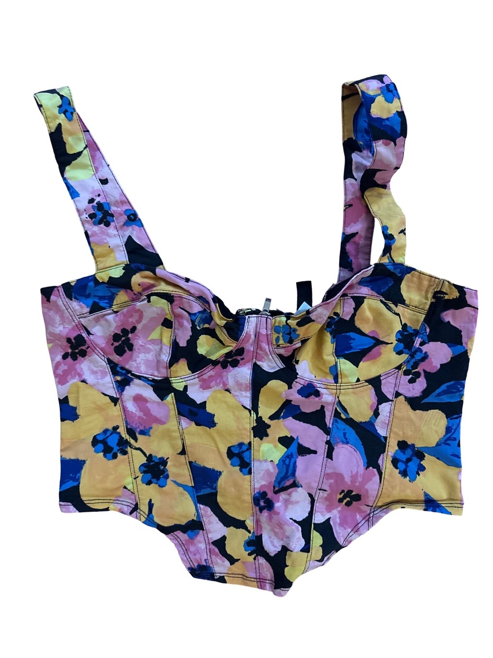 H&M Floral Bustier Crop Top in Pink, Yellow & Blue